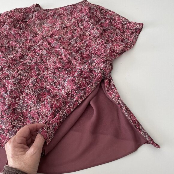 Vintage Y2K 90’s Petite Sophisticate Sz 6 Silk Top Pink Floral Sheer Babydoll - Picture 6 of 12